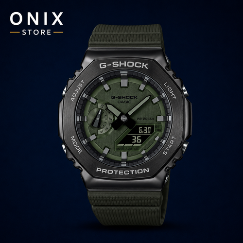 Casio G-Shock GM-2100B-3A - CasiOak verde militar bisel metal negro correa oliva
