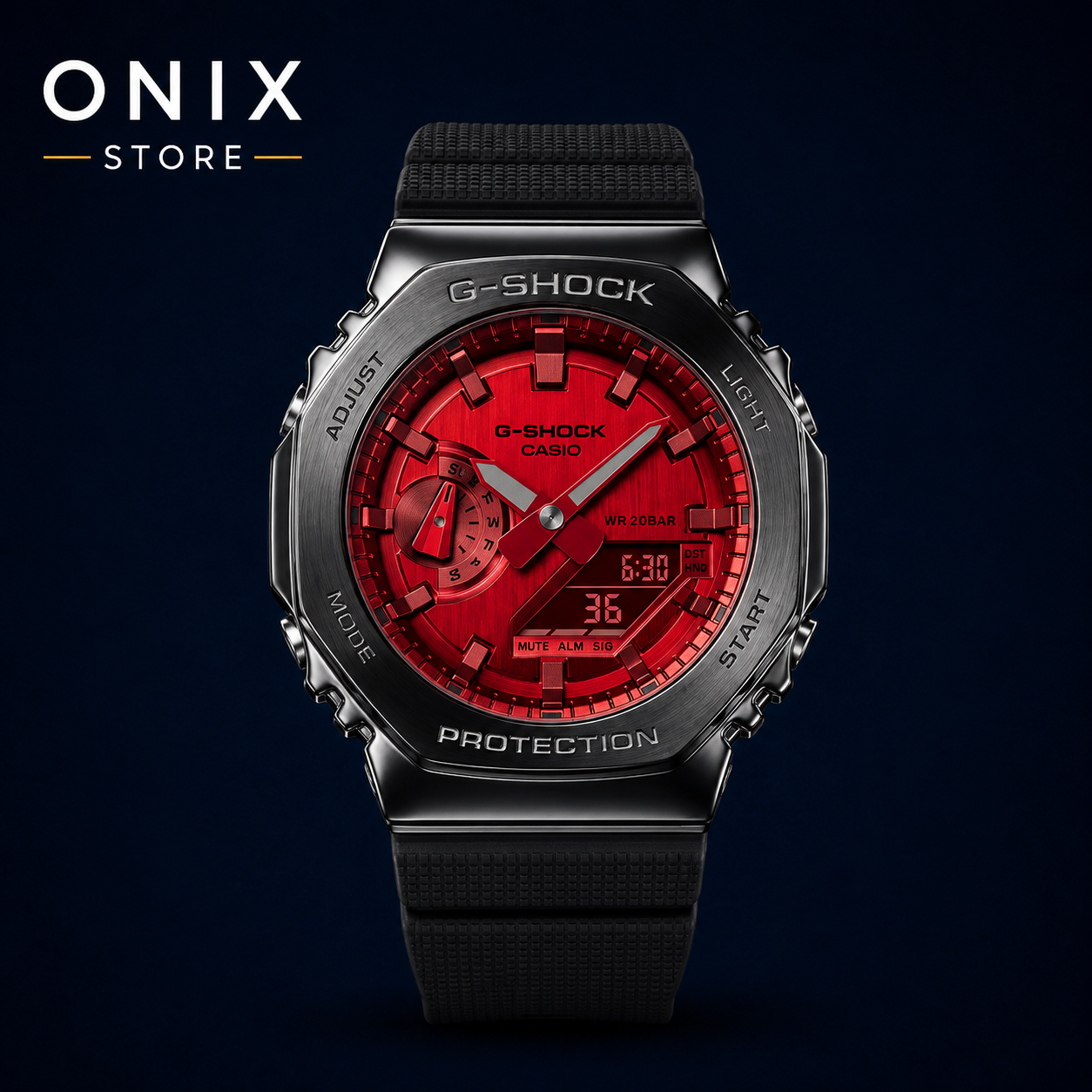 Casio G-Shock GM-2100B-4ADR - CasiOak esfera roja bisel metal negro correa resina