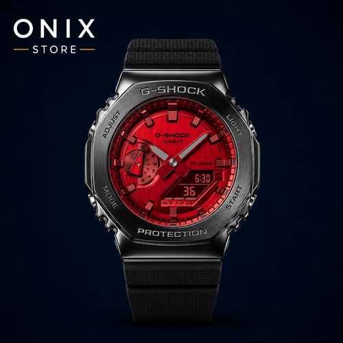 Casio G-Shock GM-2100B-4ADR - CasiOak esfera roja bisel metal negro correa resina