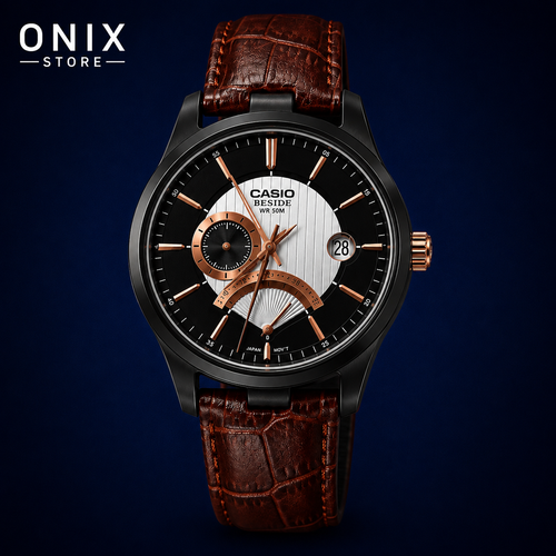 Casio Beside BEM-308BL-1AVEF Negro Rosé Cuero Marrón